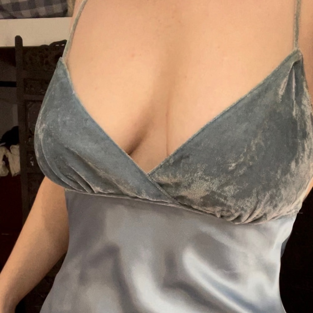 Vintage satin & velour blue maxi night gown with robe